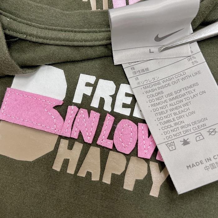 ナイキ NIKE Tシャツ ストレッチ 『FREE IN LOVE HAPPY』 半袖 綿など L 杢グリーンカーキ×ピンク×ブラウン×ホワイト 杢緑系 レディース｜undo-rowa｜04