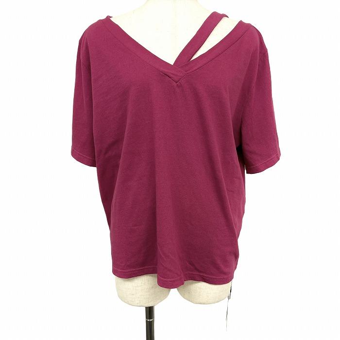 エモダ EMODA ストラップTシャツ 5分袖 半袖 両面Vネック 無地 カットソー プルオーバー 綿100% F パッションピンク レディース