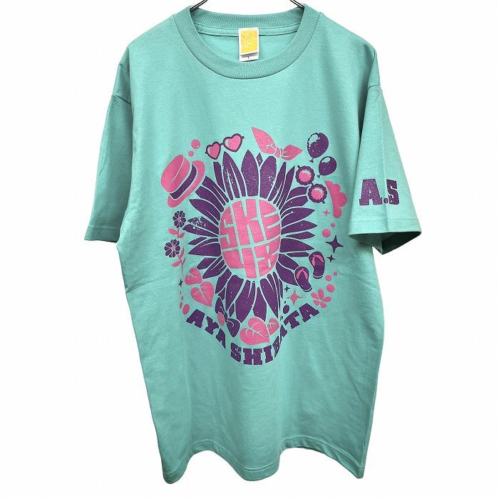 エスケーイーフォーティーエイト SKE48 Tシャツ 柴田阿弥 AYA SHIBATA 半袖 プリント アイドル 綿100% L グリーン 緑×紫×ピンク メンズ | 