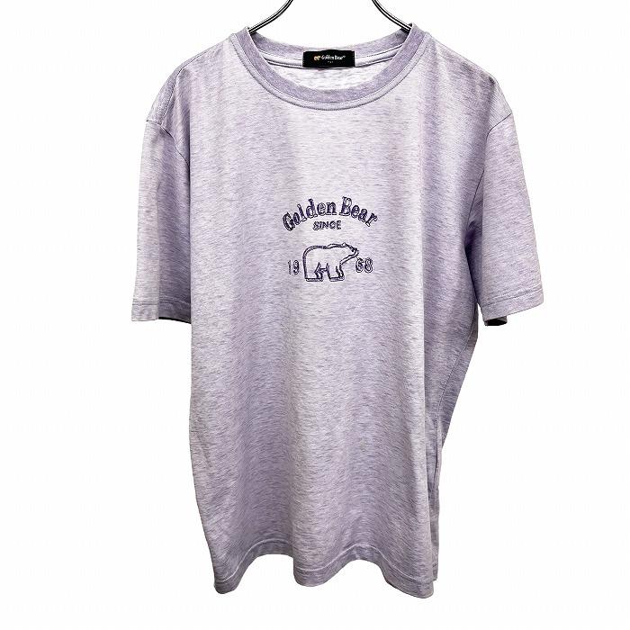 ゴールデンベア Golden Bear Tシャツ 刺繍 ロゴ クマ 熊 英字 文字 半袖 裾の両側にスリット 丸首 綿×ポリ L ヘザーパープル 杢紫 メンズ | Golden Bear