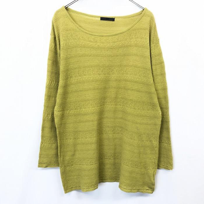 Hare ハレ M メンズ 男性 薄手 若干透け感 ニット セーター ボヘミアン ジャカード ボーダー 丸首 長袖 麻 綿 グリーンイエロー系 黄緑系 Wl Undo Rowa ヤフー店 通販 Yahoo ショッピング