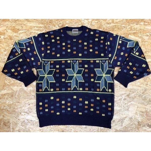 BROWDWIN ブロードウィン サイズ不明 メンズ セーター カットソー 若干薄手 丸首 ノルディック 長袖 ウール×アクリル 紫×黄色×グレー | 