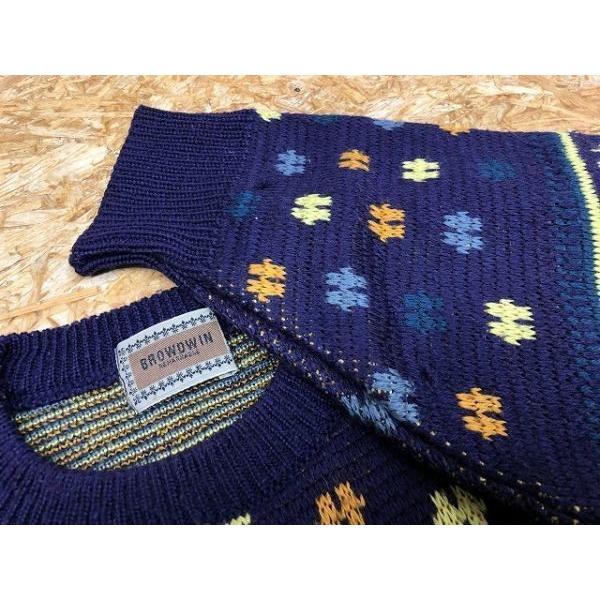 BROWDWIN ブロードウィン サイズ不明 メンズ セーター カットソー 若干薄手 丸首 ノルディック 長袖 ウール×アクリル 紫×黄色×グレー |  | 01