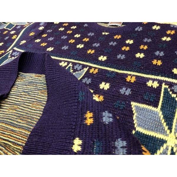 BROWDWIN ブロードウィン サイズ不明 メンズ セーター カットソー 若干薄手 丸首 ノルディック 長袖 ウール×アクリル 紫×黄色×グレー |  | 02