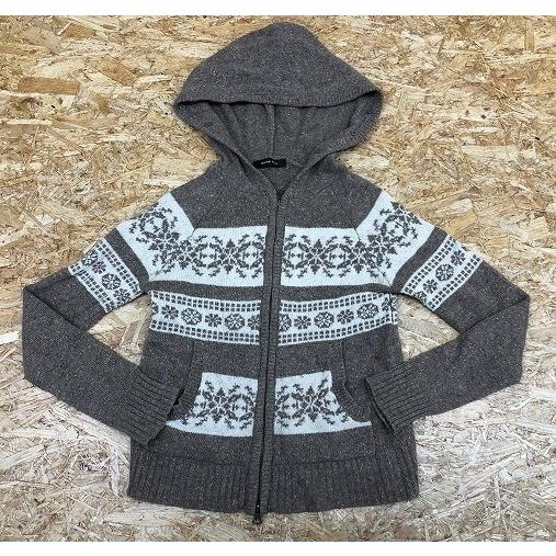 ROSE BUD ローズバッド サイズF レディース メランジニット ニットパーカー ノルディック 長袖 ダブルジップ ウール×シルク ベージュ×茶 | ROSE BUD