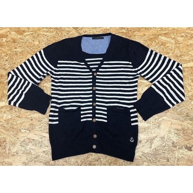 が大特価 Ciaopanic チャオパニック Mサイズ メンズ カーディガン ニット 若干薄手 ボーダー Vフロント 長袖 綿 アクリル ライトベージュ ネイビー