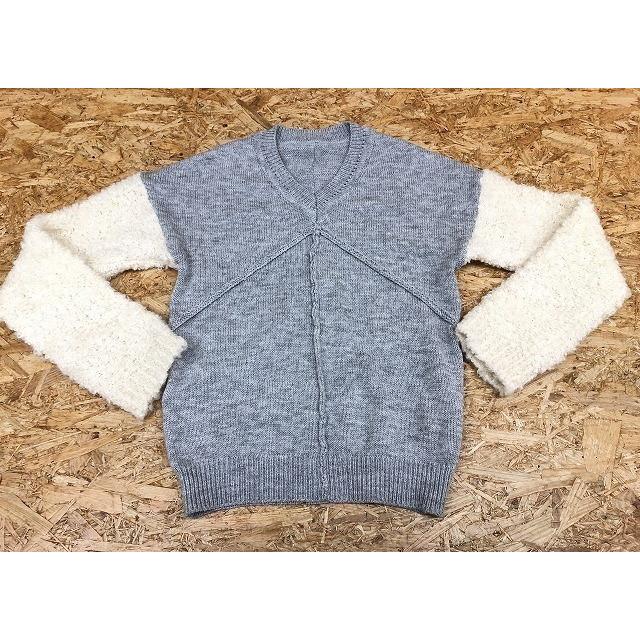 プレーンクロージング PLAIN CLOTHING ニット セーター バイカラー Vネック 長袖 サイズF ヘザーグレー×オフホワイト レディース | PLAIN CLOTHING