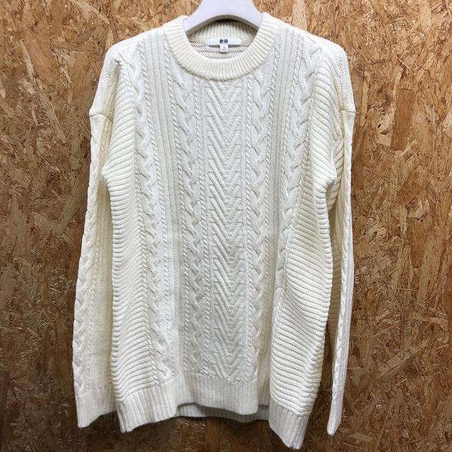 UNIQLO ユニクロ Mサイズ レディース ローゲージニット セーター 丸首 クルーネック ケーブル柄 長袖 アクリル×ウール オフホワイト :WL01728:Undo Rowa ヤフー店 通販 セーター ケーブルニット クルーネック 長袖 レディース Mサイズ