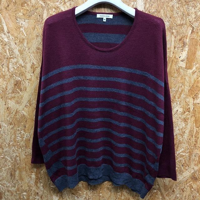 Global Work グローバルワーク Mサイズ メンズ ハイゲージニット ボーダー 丸首 ビッグシルエット セーター 長袖 ボルドー ヘザーグレー Wl Undo Rowa ヤフー店 通販 Yahoo ショッピング