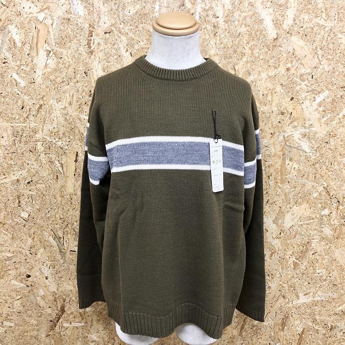 SGT' PEPPERS ニット セーター ウールライク 丸首 クル―ネック ボーダー 長袖 アクリル100% L 茶緑系×白×メランジグレー メンズ | 