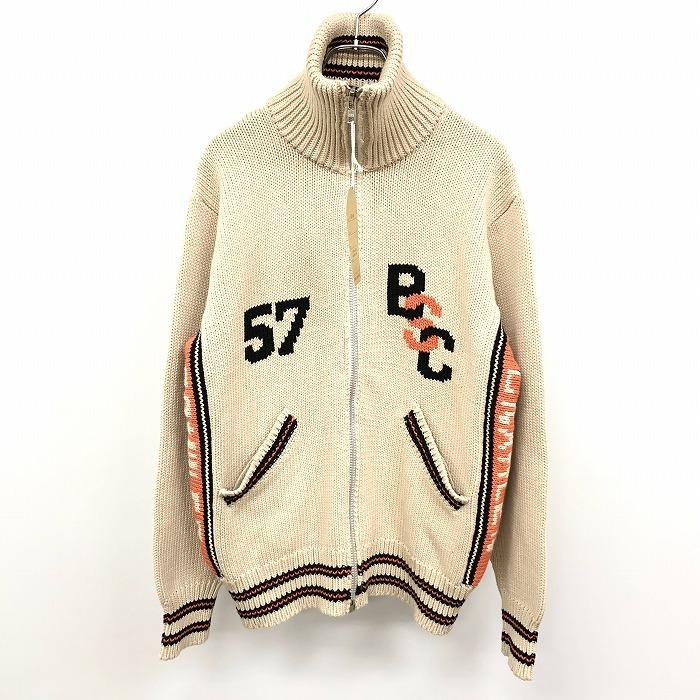 【新品】BACK STREET CRAWLER ハンドメイドニット カーディガン ジップアップ 長袖 綿100% L ライトベージュ系 メンズ(レディース？) | 