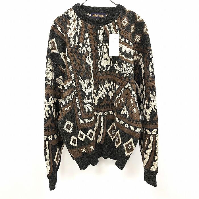 新品】Jolly Compa プルオーバー ニット セーター 総柄 丸首 長袖