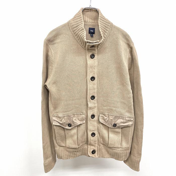 グッチ ニットカーディガン 金ボタン ケーブル ベージュ コットン