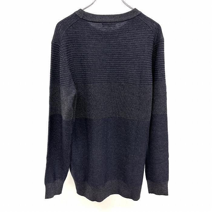 【新品】PLST 若干薄手 ニット セーター パネルボーダー 丸首 長袖 アクリル×ウール×ナイロン M ネイビー×グレー系 紺 メンズ 男性 | PLST | 01
