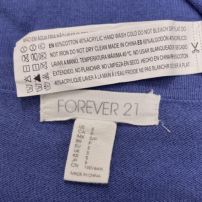 フォーエバー21 FOREVER 21 薄手 ニット カーディガン 無地 Vネック ボタン留め 長袖 綿×アクリル S ブルー系 青系 レディース 女性｜undo-rowa｜03