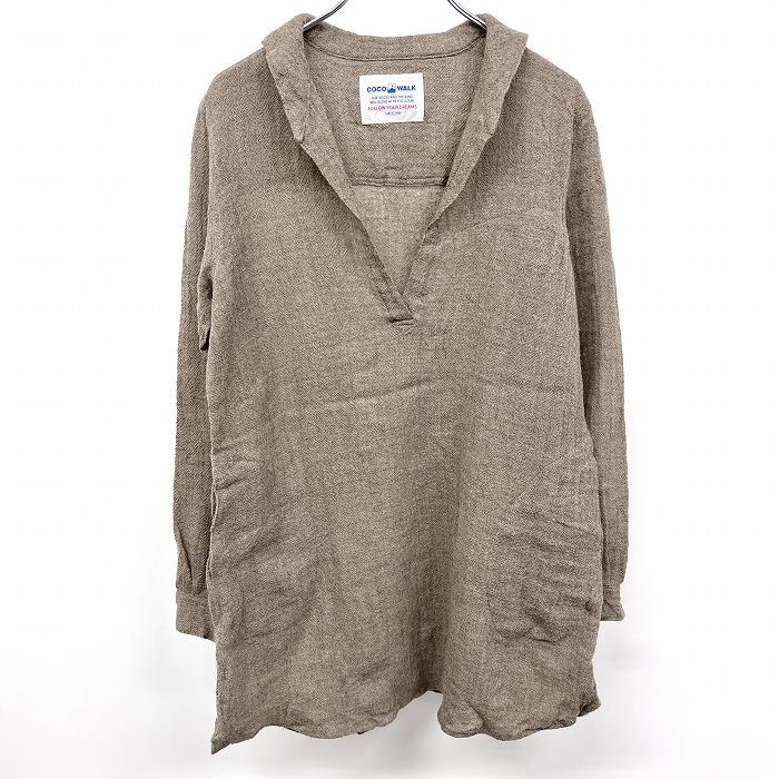 ココウォーク COCO WALK ウールカットソーシャツチュニック 裏地無し セーラーカラー 長袖 日本製 毛100% ダークベージュ系 レディース | COCO WALK