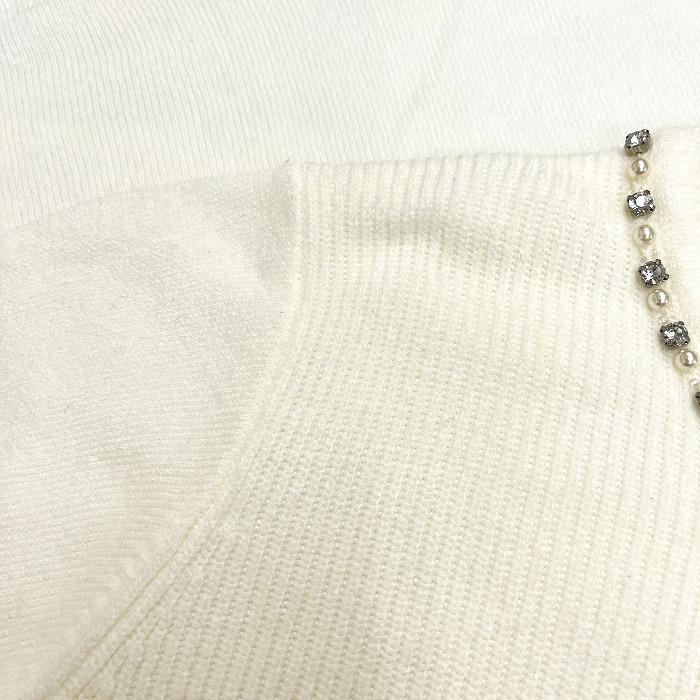 ルデュアル 【新品】Ledual リブニット セーター ネックビーズ 袖口フリル 長袖 無地 アクリル100% LL XL 2L オフホワイト 白系 レディース |  | 02