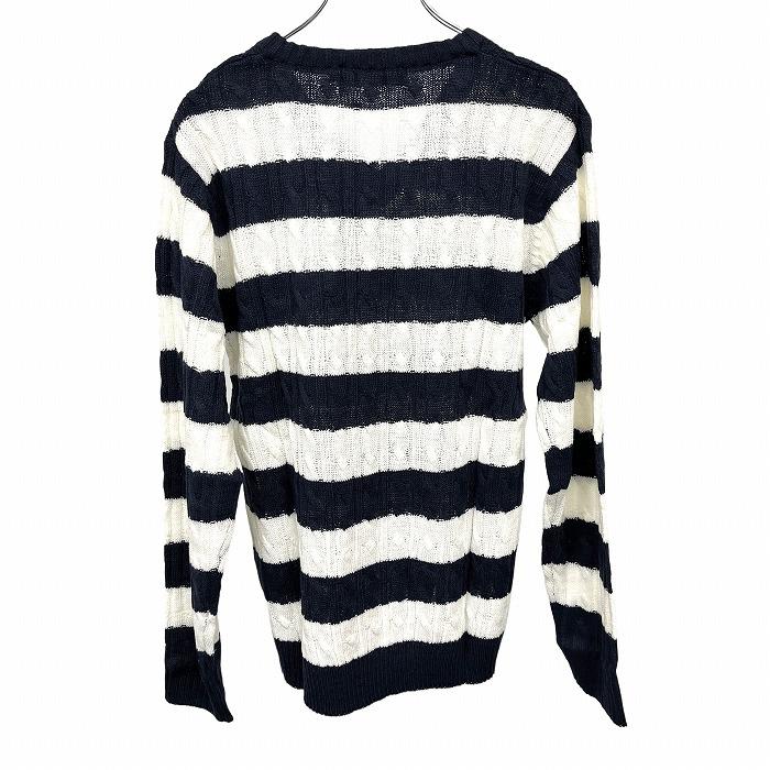 ジルブレイズ 【新品】JILL BLAZE ウールライクニット アラン セーター ボーダー Vネック 長袖 アクリル100% M ネイビー 紺×白系 メンズ | JILL BLAZE | 01