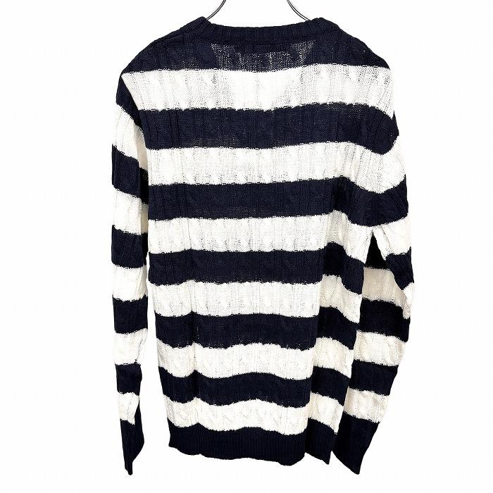 ジルブレイズ 【新品】JILL BLAZE ケーブルニット セーター ボーダー Vネック 長袖 アクリル100% M ネイビー 紺×白 メンズ(レディース？) | JILL BLAZE | 01