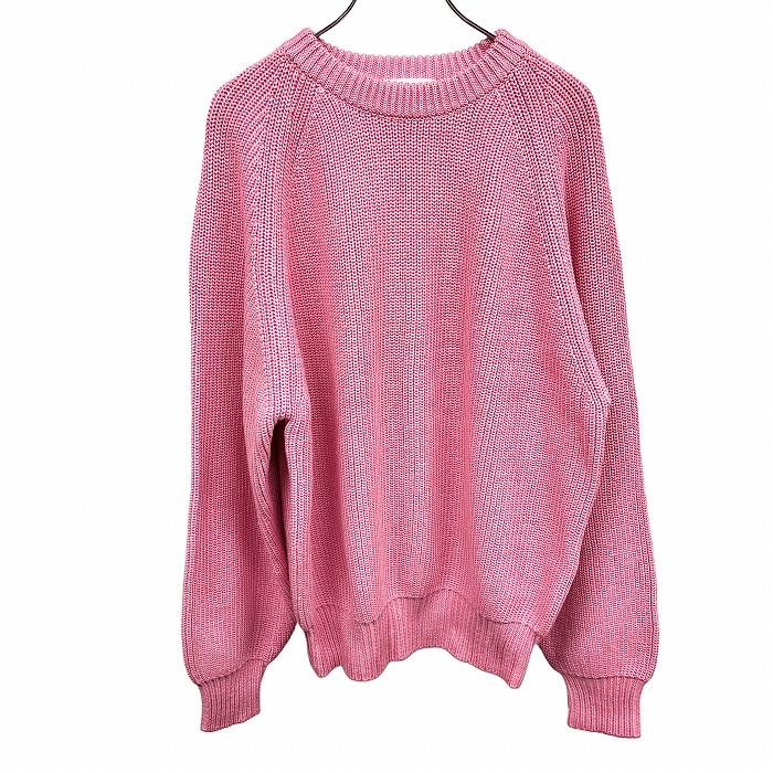 タクティクスデザイン TACTICS DESIGN リブニット セーター ラグランスリーブ 無地 長袖 丸首 プルオーバー 綿100% M ピンク メンズ | 