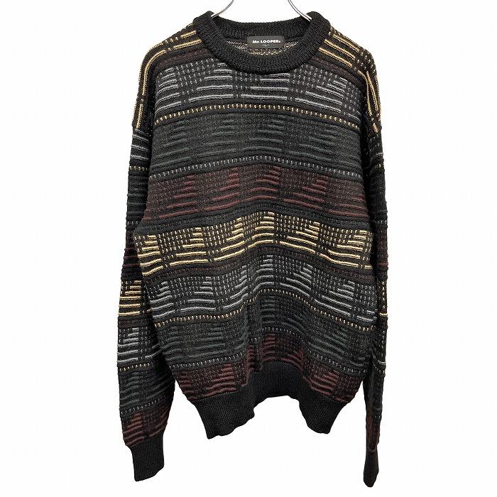 Mr. LOOPER セーター ウールカットソー レトロ柄 古着 長袖 丸首
