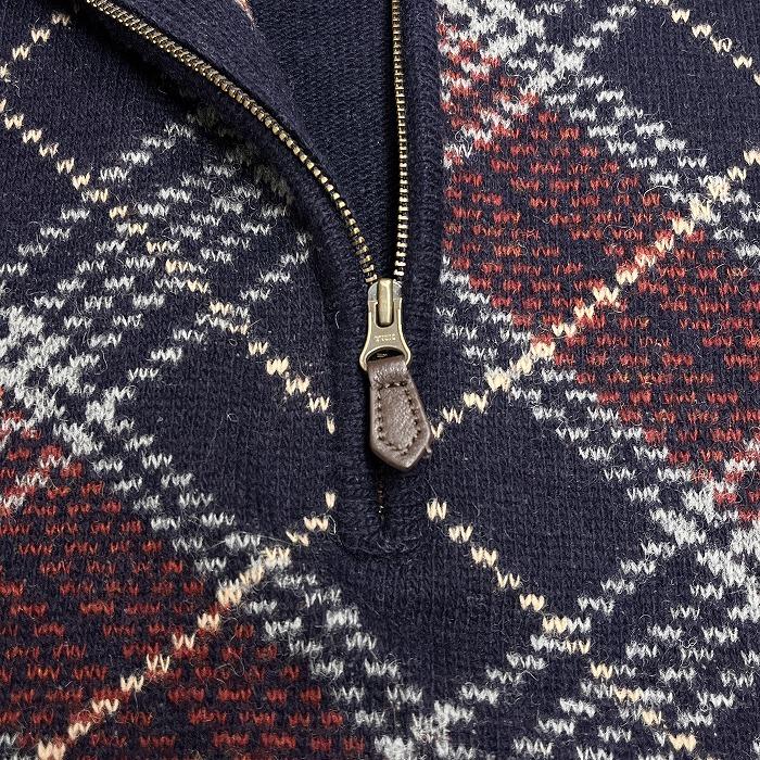 CAFE SOHO ニット セーター ハーフジップ モックネック チェック 長袖