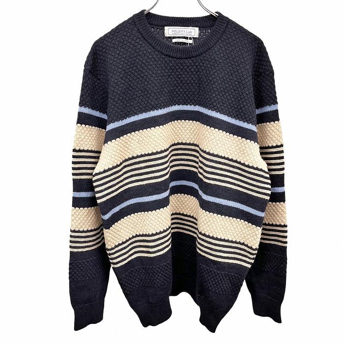 ノーリーズライト 【新品】NOLLEY'S Light ポップコーンニット セーター ボーダー 長袖 ウール100% L ネイビー 紺×ベージュ レディース | NOLLEY'S