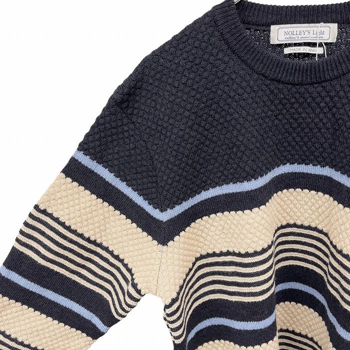 ノーリーズライト 【新品】NOLLEY'S Light ポップコーンニット セーター ボーダー 長袖 ウール100% L ネイビー 紺×ベージュ レディース | NOLLEY'S | 01