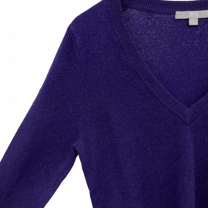 ユニクロ UNIQLO 薄手 ニット セーター Vネック 無地 長袖 プルオーバー ロングスリーブ カシミヤ100% S ネイビー 紺 レディース | ユニクロ | 01
