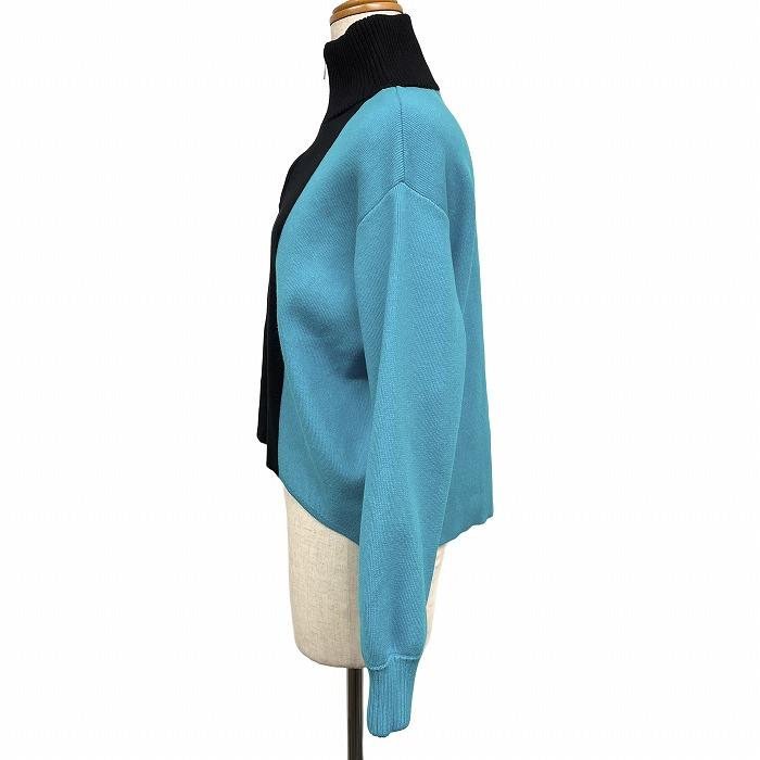 スライ SLY ニット セーター 短い着丈 ハイネック ハーフジップ 長袖 レーヨン×ポリ Free 黒×水色×ベージュブラウン レディース | SLY | 01
