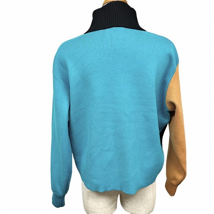 スライ SLY ニット セーター 短い着丈 ハイネック ハーフジップ 長袖 レーヨン×ポリ Free 黒×水色×ベージュブラウン レディース | SLY | 02