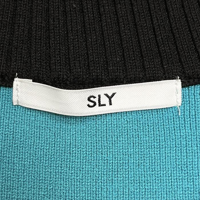 スライ SLY ニット セーター 短い着丈 ハイネック ハーフジップ 長袖 レーヨン×ポリ Free 黒×水色×ベージュブラウン レディース | SLY | 03