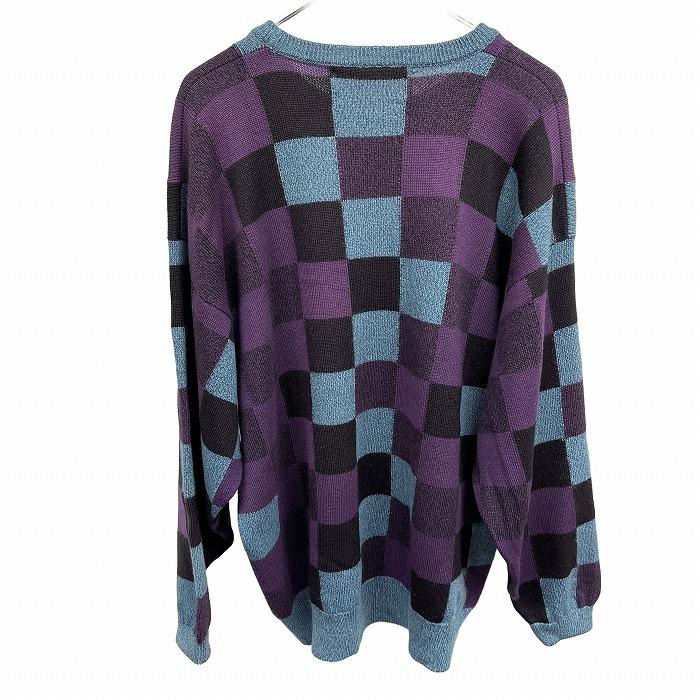 プリングル Pringle ニット セーター ブロックチェック 長袖 スコットランド製 古着 ウール×アクリル M パープル 紫×杢青×黒 メンズ |  | 01