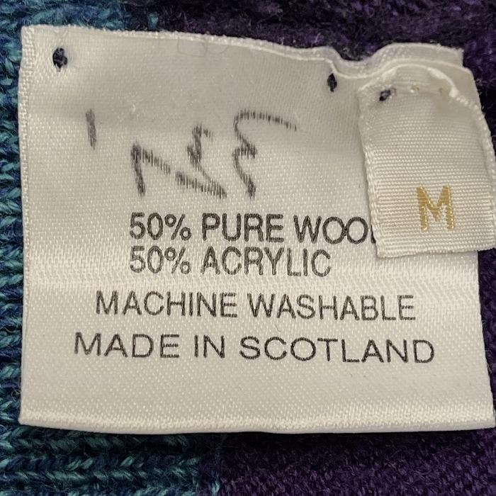 プリングル Pringle ニット セーター ブロックチェック 長袖 スコットランド製 古着 ウール×アクリル M パープル 紫×杢青×黒 メンズ |  | 04