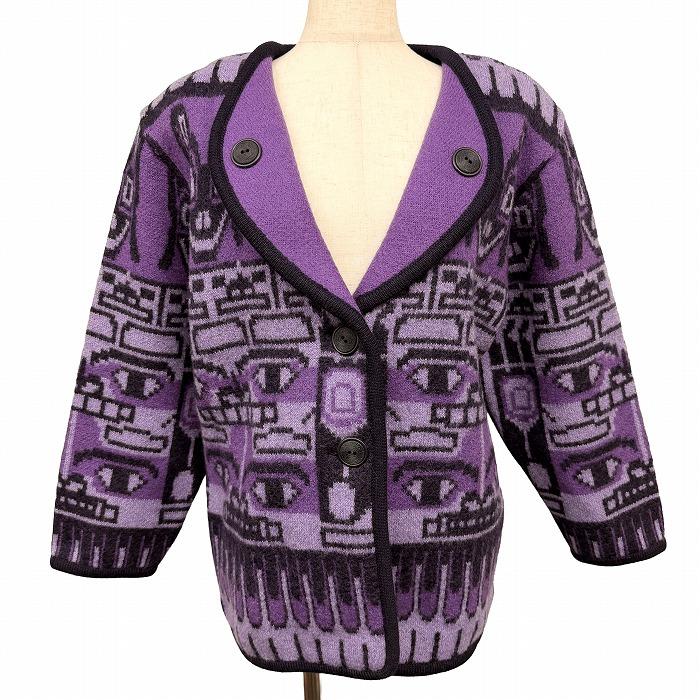 エトロ　ウール　シルク　ペイズリー柄　長袖　カーディガン　紫　44 XL 233b3132d8f37fad6f8cb980cf78bc