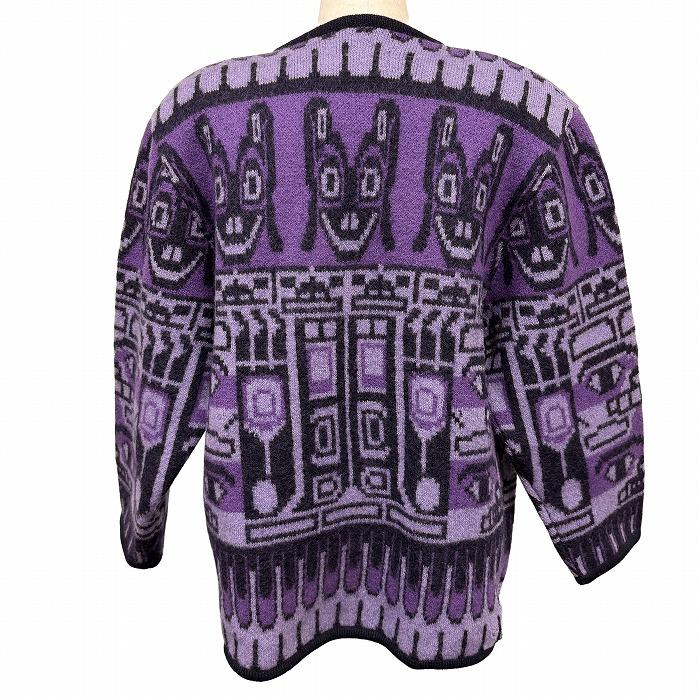 ロングハウス LONGHOUSE 総柄 カーディガン 民族柄 ボタン留め 長袖