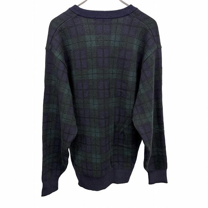 POWER HOUSE Vネックセーター ニット チェック 長袖 日本製 毛×ナイロン L グリーン×ネイビー×ブラック 緑×紺×黒 メンズ |  | 01