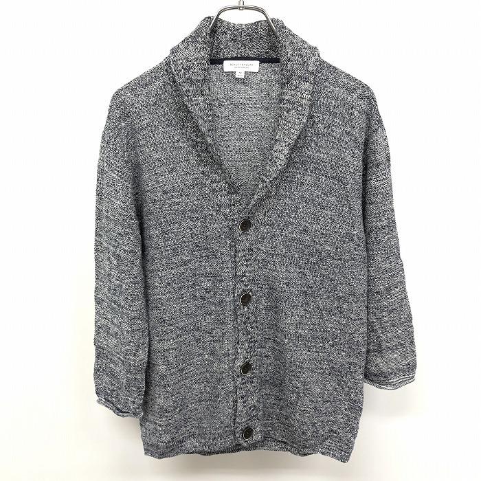 BEAUTY＆YOUTH UNITED ARROWS ショールカラー ニット ボタン留め カーディガン 7分袖 麻100% M メランジ ネイビー 売れ筋商品|||レディース 女性