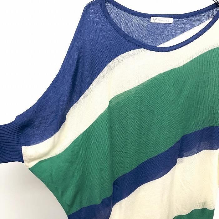THE SHOP TK MIXPICE - F レディース 女性 薄手 プルオーバー ニット セーター ドルマンスリーブ 5分袖 アクリル100% 青×緑×オフホワイト | THE SHOP TK | 01