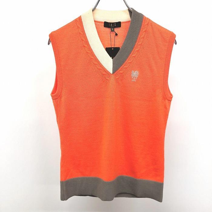 ダックス ゴルフ 【新品/訳アリ】DAKS GOLF ニット ベスト ノースリーブセーター Vネック ラメ刺繍 日本製 毛100% M オレンジ 売れ筋商品|||レディース