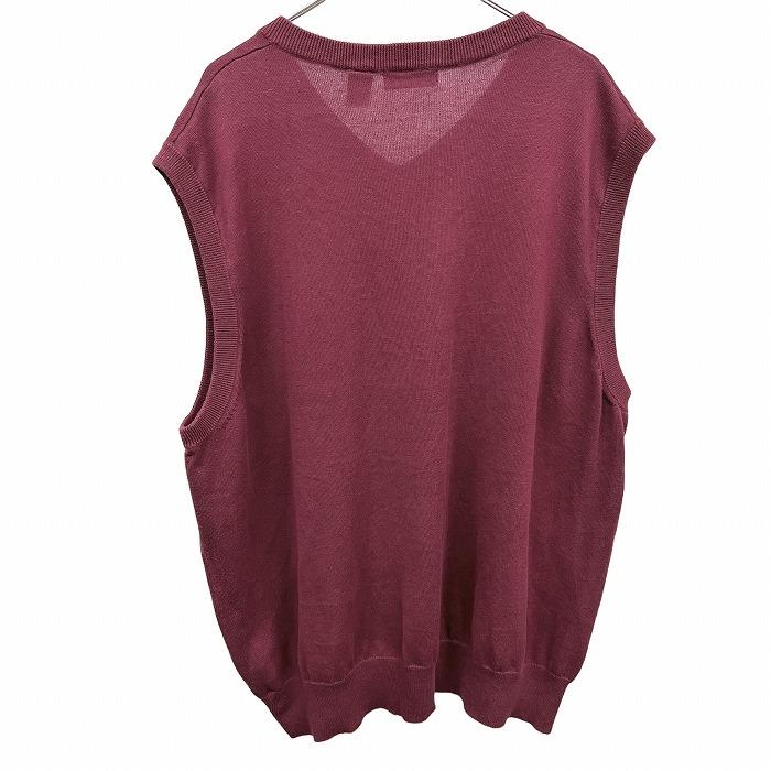 SADDLEBRED ニット ベスト ノースリーブ セーター 無地 Vネック プルオーバー 綿100% コットン100% XL LL ワインレッド 赤紫系 メンズ |  | 01