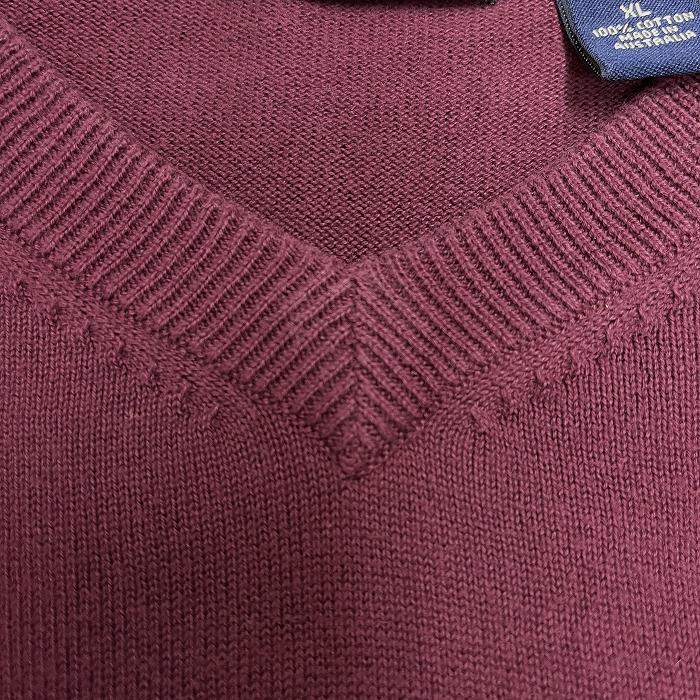SADDLEBRED ニット ベスト ノースリーブ セーター 無地 Vネック プルオーバー 綿100% コットン100% XL LL ワインレッド 赤紫系 メンズ |  | 02