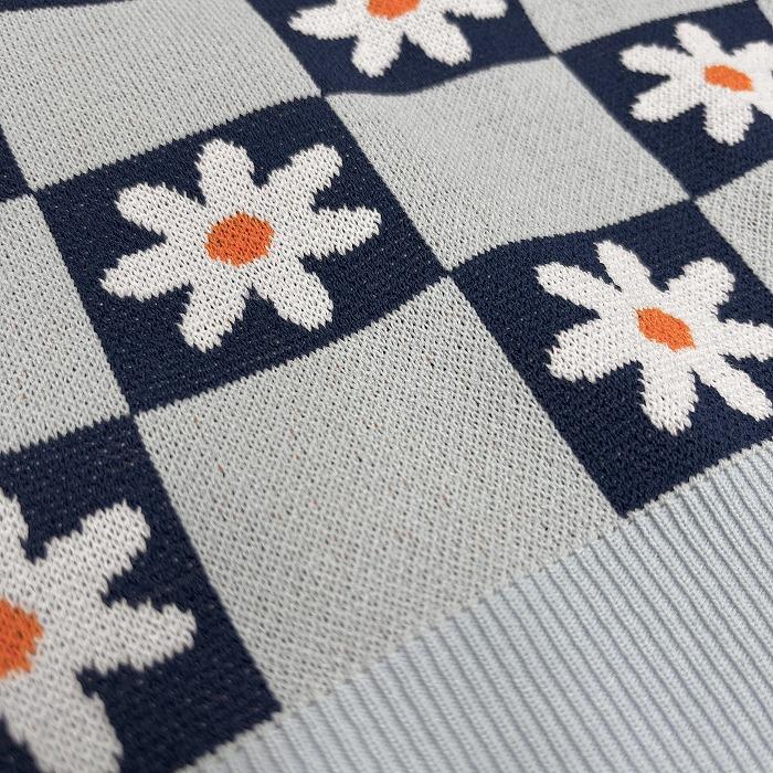 ZARA ザラ ニットベスト ノースリーブ 花柄×ブロックチェック