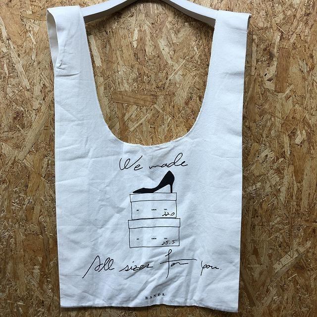 RANDA ランダ - トートバッグ エコバッグ ロゴ イラスト ハイヒール プリント ナチュラルカラー・オフホワイト×ブラック | RANDA