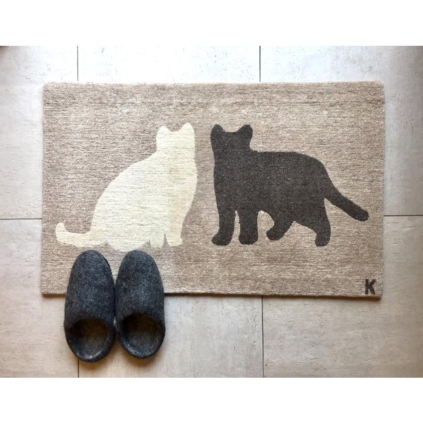 カーペット、ラグ、マット 手織りラグ「ねこ」　 デザイン脇阪克二　50×80cm/無染色/ウール/玄関マット アンダイドプラスオリジナル　ラグ