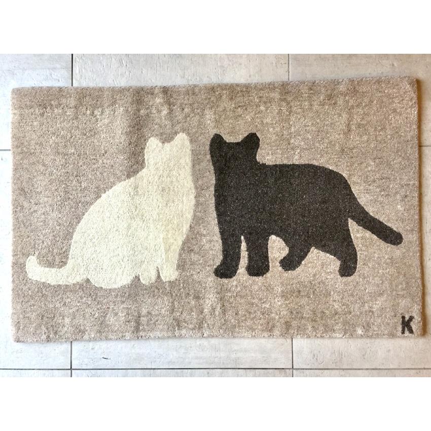 カーペット、ラグ、マット 手織りラグ「ねこ」　 デザイン脇阪克二　50×80cm/無染色/ウール/玄関マット アンダイドプラスオリジナル　ラグ