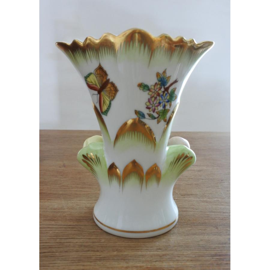 ヘレンド 花瓶 アポニーグリーン 手描き 磁器製 飾り壺 花活け