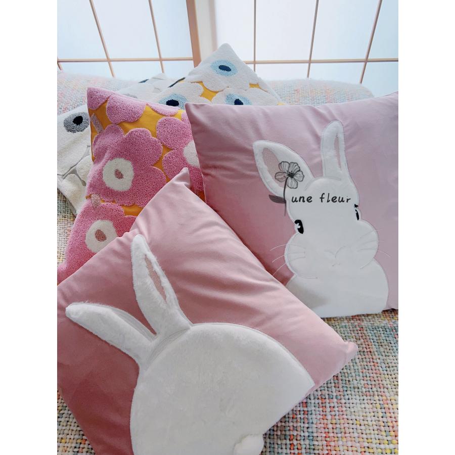 クッションカバー うさぎ 2枚セット（ピンク色）（おもて＆うしろ