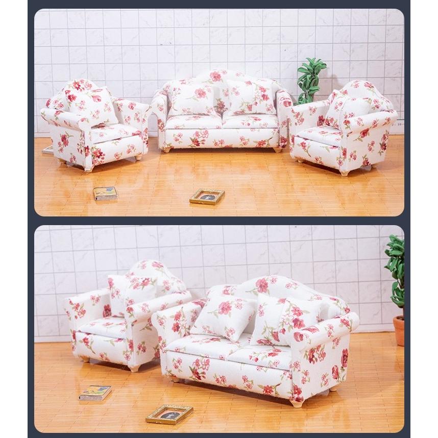 ドールハウス ミニチュア 家具 花柄の布アートソファ2掛け 花柄