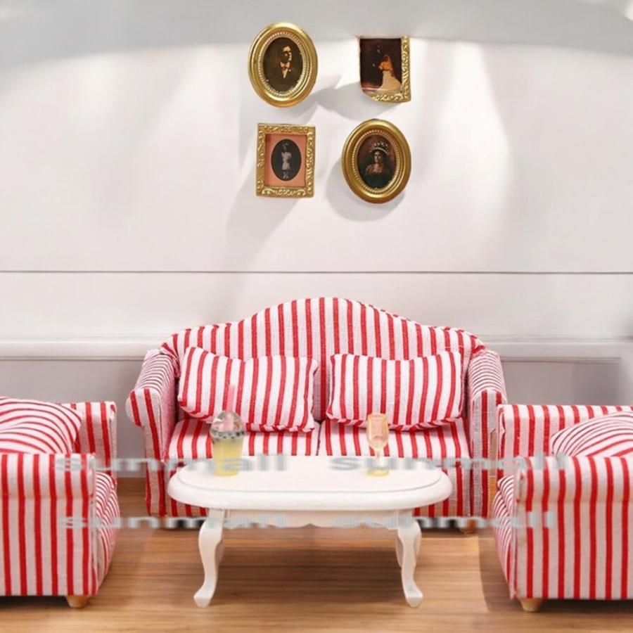 1点販売】【1人掛けソファ】ミニチュア 1人掛けソファ 赤ストライプ柄